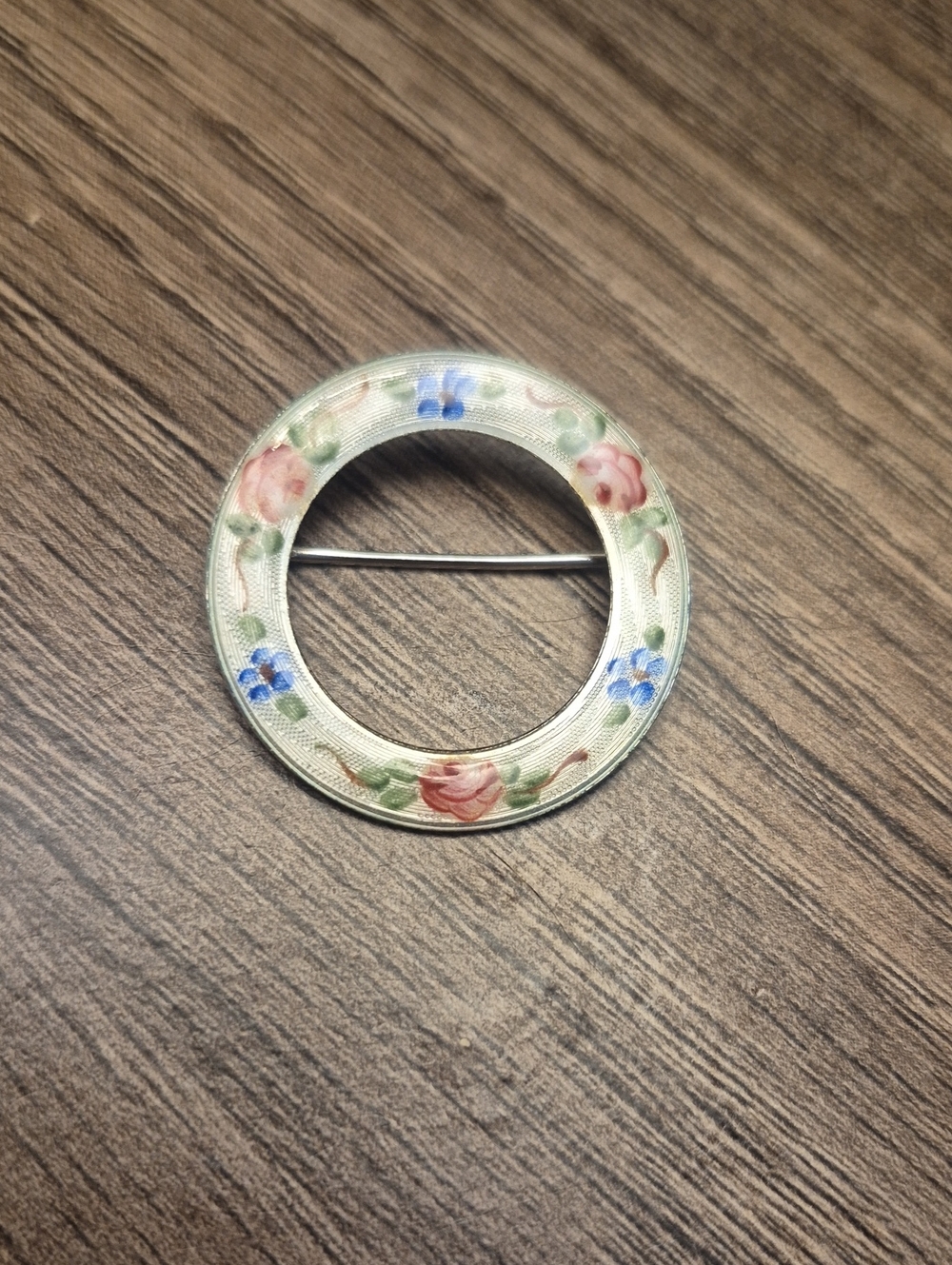 Vintage Lamode Sterling Guilloche Enamel Rose Flowers Floral Pin Brooch